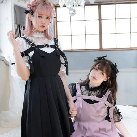 Dear My Love Buckle Belt Pleated Jumper Skirt Jirai Kei Medium Kawaii - Picture 16 of 16